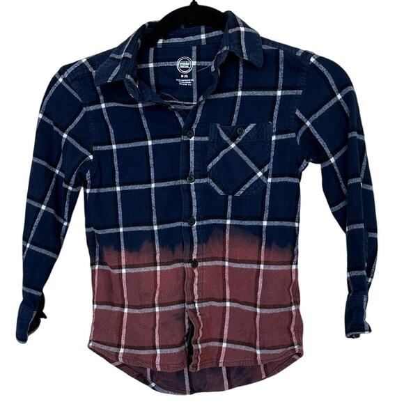 Moose Kids Plaid Flannel Button Down Shirt MEDIUM Unique Ombre Upcycled - Picture 3 of 5